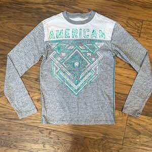 American Fighter Gray and Teal Long Sleeve Tee